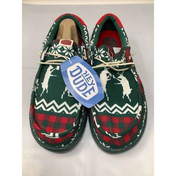 Hey Dude Men\'s 11 Green Red Wally Holiday Cheers Loafers Shoes Slip On OS20-23 main image 7